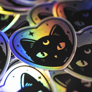Cosmic moon cat - holographic sticker